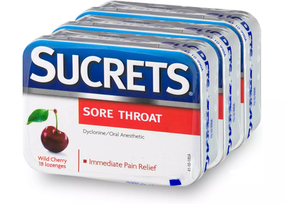 Sucrets Wild Cherry 18ct Sore Throat Lozenges 3/bx