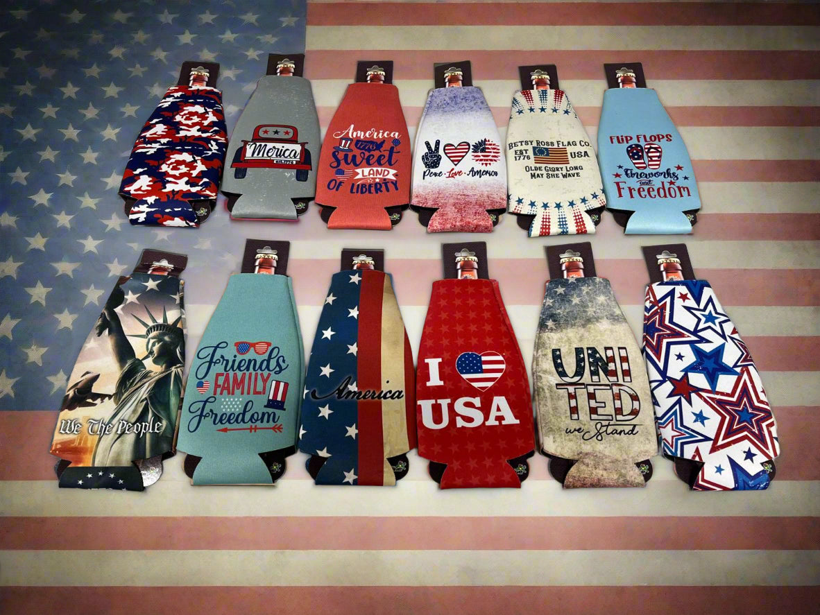 Wholesale Bottle Cooler Clip 12/ct Strip in Patriotic Designs