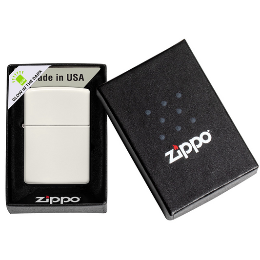 Zippo lighter in packaging with Zippo logo on a white background