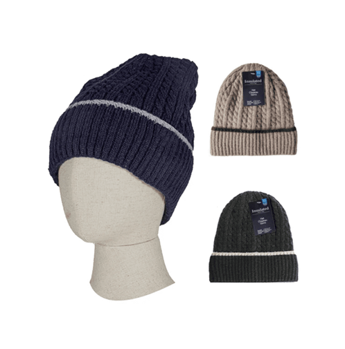 Winter Knit beanie Hat With Fur Lining 12/bx