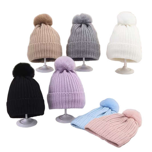 Women's Knitted Pom-Pom Beanie Hat 12/bx