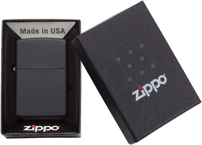 Black Zippo lighter in open box with Zippo branding
