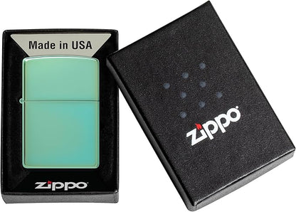 Zippo lighter with a black box featuring Zippo logo on a white background