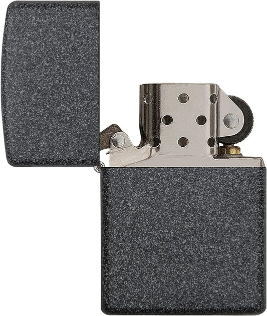 Zippo lighter with textured black finish on a white background
