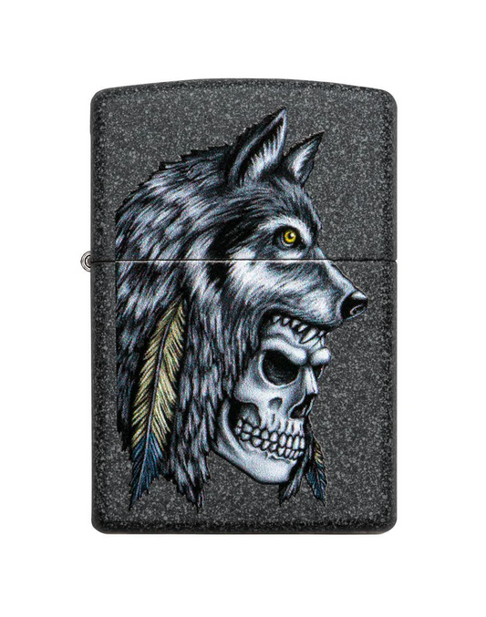 Zippo Wolf Skull Feather Design #29863
