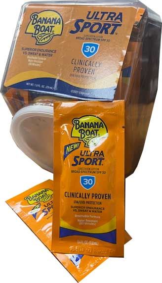 wholesale Banana Boat Sunscreen, Travel Packets, 0.4 Fl Oz (Jar of 100)