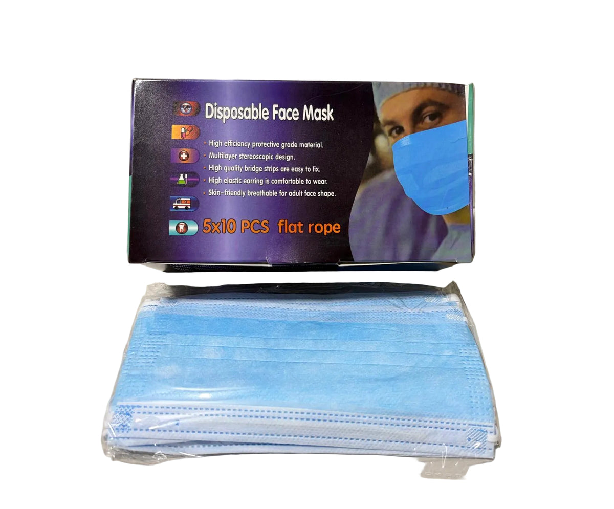Disposable blue face masks 50ct bx