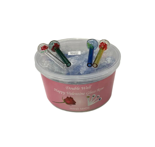 Double Wall Happy Valentine Glass Rose 4" 36/bx