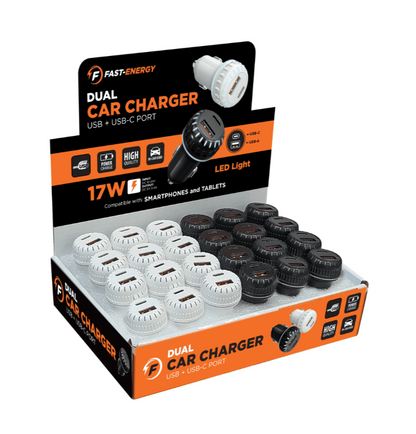 Dual Car Plug USB w/Type C 24/bx