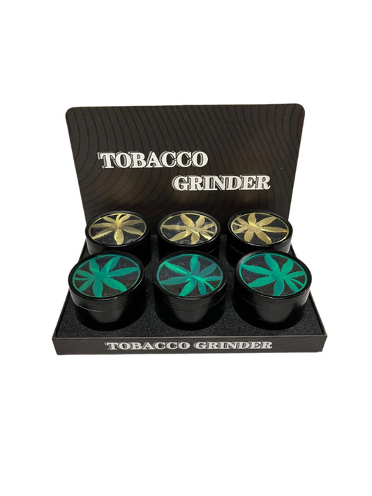 Metal 4 Part Tobacco Grinders With Window Leaf 63mm 6/bx