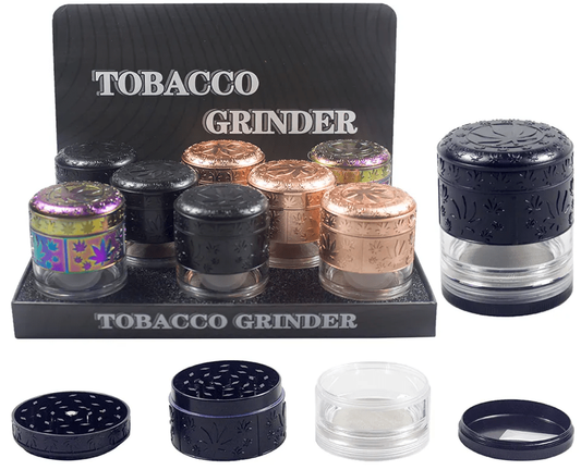 Metal Leaf Embossed Tobacco Grinder 52mm 8/bx