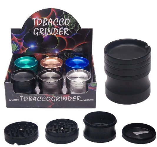 Metal Tobacco 4 Part Grinder 63mm With Cigarette Holder 6/bx