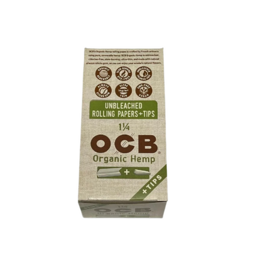 OCB Organic Hemp 1.25+Tips Rolling Papers 24/bx