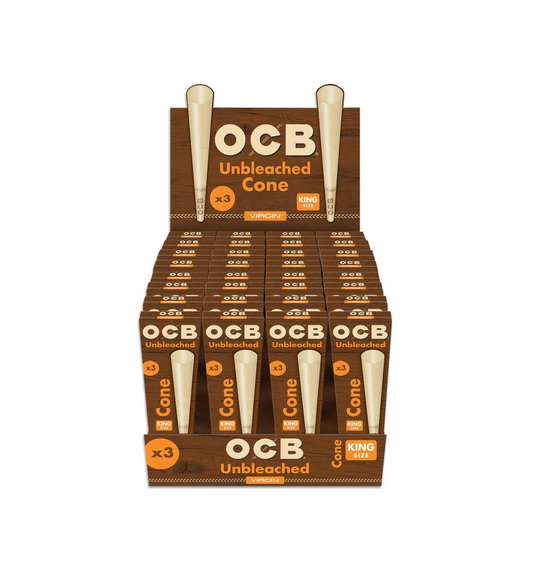 OCB Unbleached Virgin King Size Cones 3pk 32/bx
