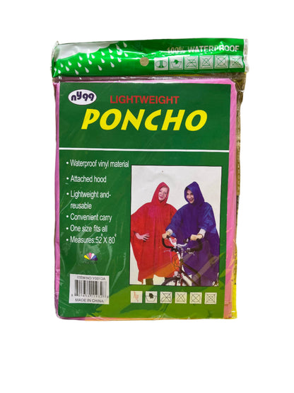 Unisex Rain Poncho, One size fits Most 12/bx
