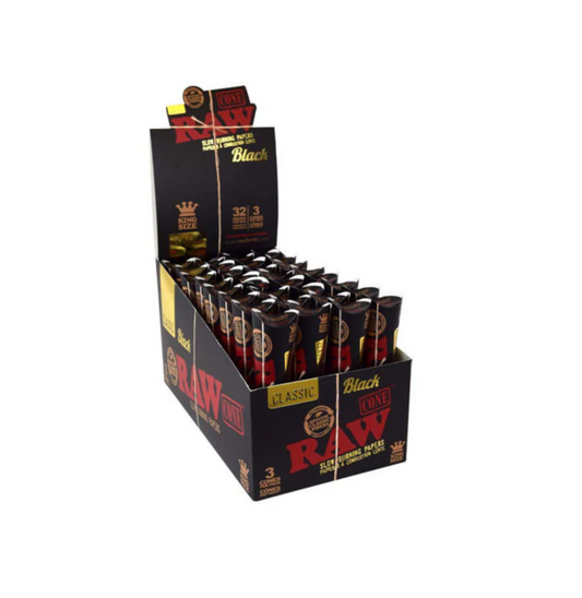 Raw Classic Black King Size Cones 32 Packs of 3