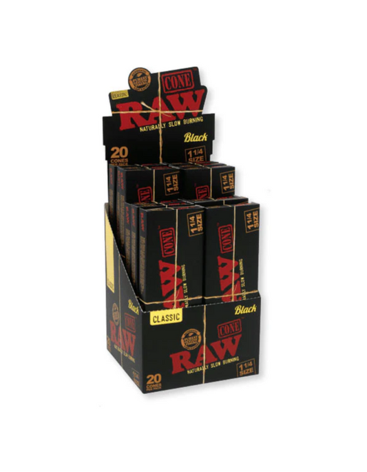 Raw Black 1.25 Cones 12 Packs of 20