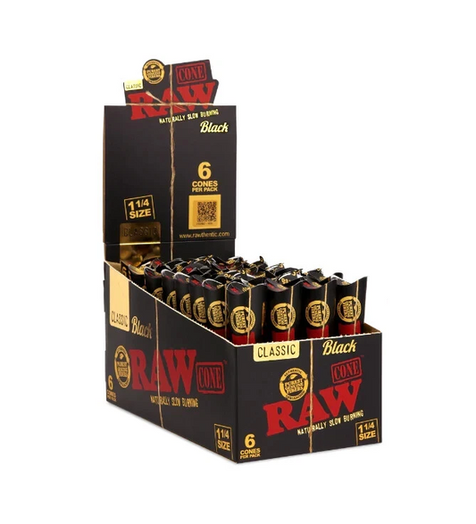 Raw Classic Black Cones 1.25 32 Packs of 6