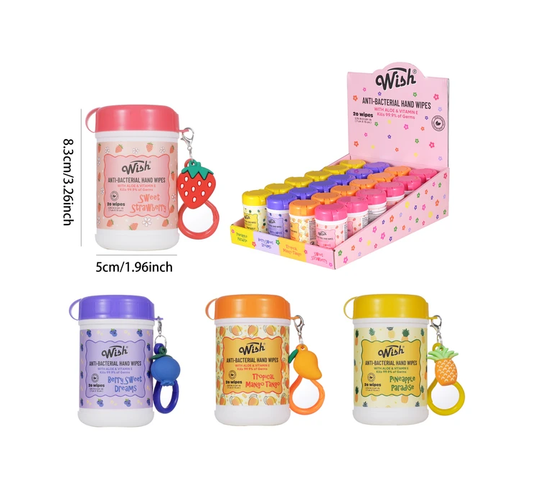 Scented Hand Wipes with Charm Keychain 24/display