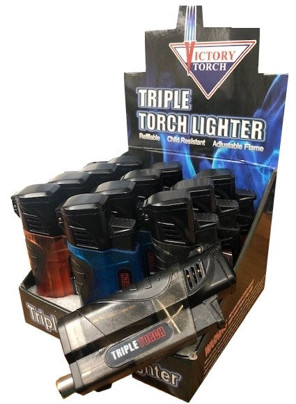 Victory Triple 3 Torch Lighter w/Cigar Hole Puncher 12/bx