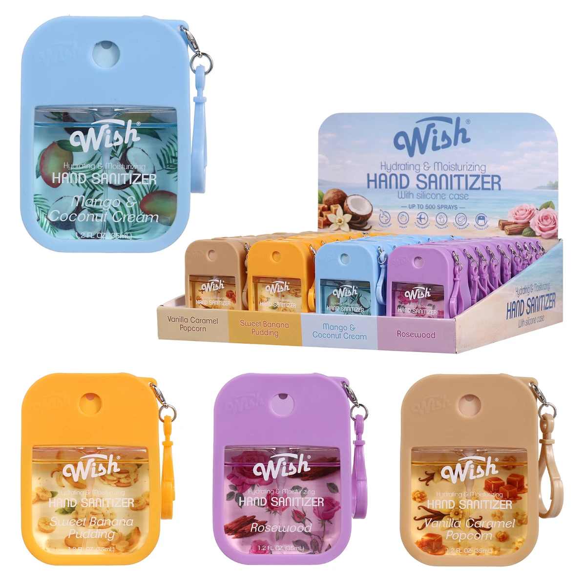 Scented hand sanitizer spray with Silicone Keychain Case 40ct Display 60459