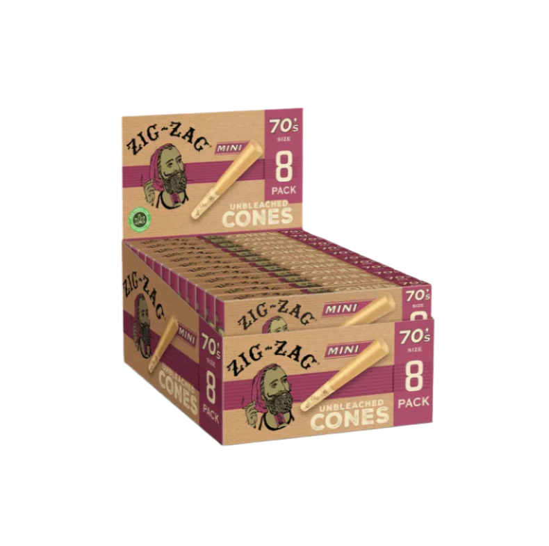 Zig-Zag Mini Unbleached Cones 70mm 8pk 18/bx